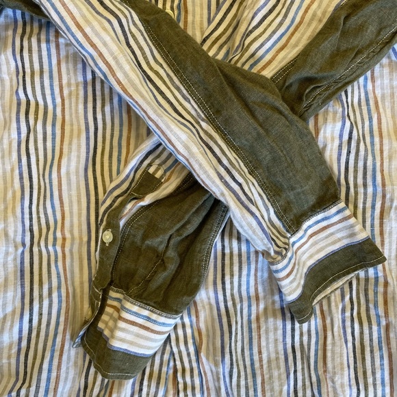 MURANO slim Fit Baird McNutt Linen Sport Shirt in Multicolor Stripe Size XL - Picture 4 of 5